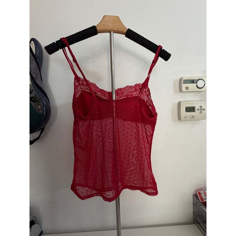 Vassarette Red Sheer Swiss Dot Lace Trim Babydoll Camisole Top Style 17-389 M/38 - Picture 2 of 3